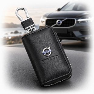 Buy Key Holder Car Key Case with Volvo Logo Black (Embossed Leather) 80015 Car Key Covers