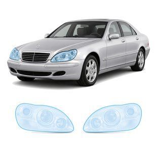 Купить Антигравийная защитная бронепленка по лекалам для Mercedes-Benz S-Class W220 facelift 2002-2005 - оптика (фары и ПТФ) 107160 Модельные лекала защитных пленок для Mercedes-Benz