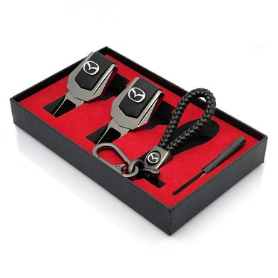 Купить Подарочный набор №1 для Mazda из заглушек ремней безопасности и брелока с логотипом Темный хром 39521 Подарочные наборы для автомобилиста