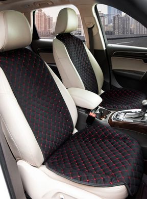 Купить Накидки для сидений Алькантара комплект Черные - красная нить 2 шт 33936 Накидки для сидений Premium (Алькантара)