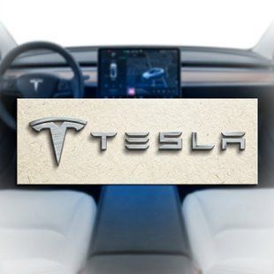 Купить Наклейка с логотипом Tesla металл, на клейкой ленте 1 шт (универсальная) 95319 Наклейки на автомобиль