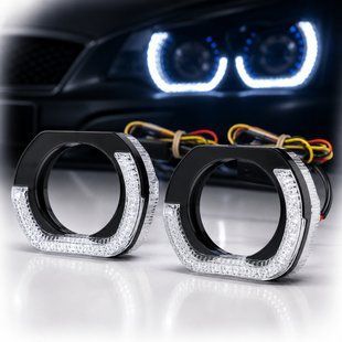 Купити LED Маска Ангельські очі 3" D76 мм 12V 6000K BMW Білий Світло 2 шт (R8-V) 5D-L 110367 Маски для лінз - Ангельські вічка