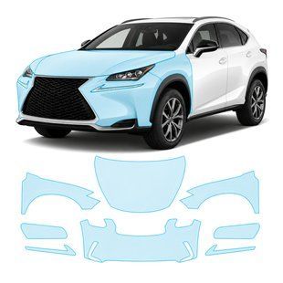 Купить Антигравийная защитная бронепленка по лекалам для Lexus NX AZ10 facelift 2018-2021 - передняя часть авто (капот бампер фары крылья) 106292 Модельные лекала защитных пленок для Lexus