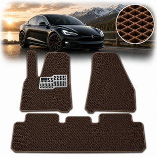 Buy EVA Floor Mats for Tesla Model Y 2020 - with heel pad Brown-Brown edging 5 pcs 84036 Floor mats for Tesla