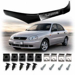 Купить Дефлектор капота мухобойка для Daewoo Lanos 2005- Евро крипления Voron Glass 41136 Дефлекторы капота Daewoo
