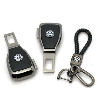 Купити Набір авто для Volkswagen №2 / Заглушка перехідник ременя безпеки та брелока з логотипом Темний хром 38587 Подарункові набори для автомобіліста