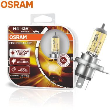 Купить Автолампа галогенная Osram Fog Breaker +60% 12V H4 60/55W 2600K 2 шт (62193FBR-BOX) 38365 Галогеновые лампы Osram