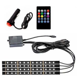 Купить LED Подсветка Салона нионавая 12V 22x4см RGB5050 (Пульт Прикурка USB) 4 шт 66113 Подсветки - Стопы внутрисалонные