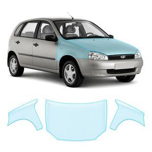 Buy Pre-cut paint protection film for LADA Kalina 2004-2018 - hood + front fenders 105871 Model-specific paint protection film patterns for LADA
