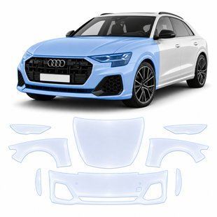 Купити Антигравійна захисна бронеплівка за лекалами для Audi Q8 4M facelift 2024- передня частина авто (капот бампер крила)) 101730 Модельні лекала захисних плівок для Audi