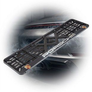Buy Porsche license plate frame latch 3D inscription Chromed / Polypropylene flexible frost-resistant 91347 Number frame - Model inscriptions