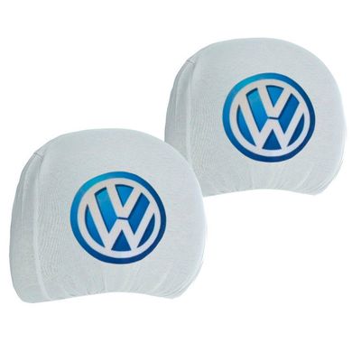 Купити Чохли для підголівників Універсальні Volkswagen Білі Кольоровий логотип 2 шт 26330 Чохли на підголовники