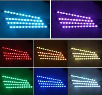 Купити LED Підсвічування Салону ніонове 12V 22x4см RGB5050 (Пульт Прикурювання USB) 4 шт 66113 Підсвічування - Стопи внутрісалонні