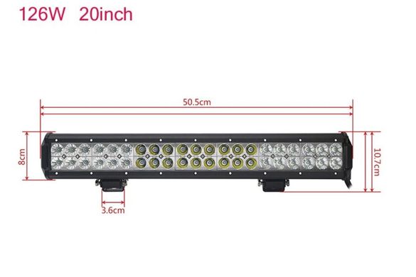 Купити Світлодіодна Балка фара LED / 500x100x65 mm / 126W / 3W*42 / 10-30V / Ближнє та Далеке світло / 1 шт (D-126W) 9007 Балка LED