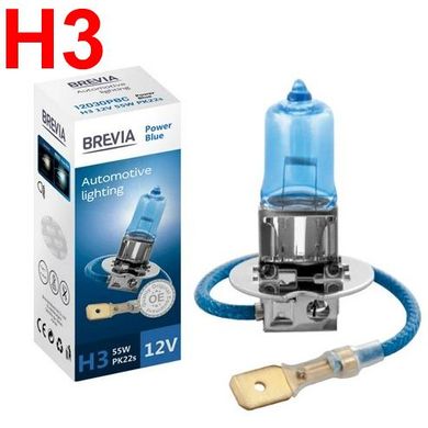 Купити Автолампа галогенна Brevia Power Blue H3 12V 55W 4200K 1 шт (12030PBC) 38207 Галогенові лампи Brevia