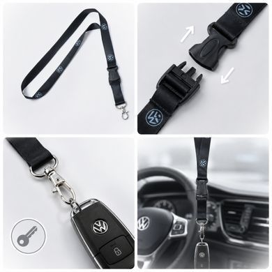Купить Шнурок Ремешок для ключей на шею Volkswagen с карабином Черный 82159 Брелки для автоключей