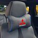 Купить Подушка на подголовник с логотипом Mitsubishi Экокожа 3D Цветной лого Черная-Синий кант 1 шт 91662 Подушки на подголовник - под шею