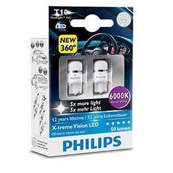 Купити Світлодіод 12V Т10 Білий Ultinon Philips 127996000KX2 6000K+50Lm 2шт 25515 Світлодіоди - Philips, NARVA