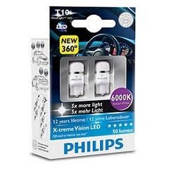 Купить Светодиод 12V Т10 Белый Ultinon Philips 127996000KX2 6000K+50Lm 2шт 25515 Светодиоды - Philips, NARVA