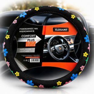 Купити Чехол руля M 37-38 см. Цветочки 1 шов Черный (EL 105 520) 57755 Чохли Руля Стрази - Неопрен