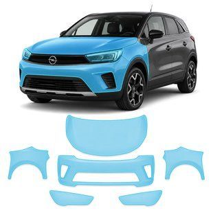 Купить Антигравийная защитная бронепленка по лекалам для Opel Crossland - facelift 2020-2024 - передняя часть авто (капот бампер фары крылья) 107960 Модельные лекала защитных пленок для Opel