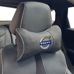 Купити Подушка на підголівник з логотипом Volvo Екошкіра 3D Кольоровий лого Чорна-Сірий кант 1 шт 91607 Подушки на підголовник - під шию