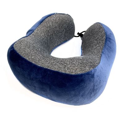 Купить Подушка дорожная для шеи велюровая с эффектом памяти Sport (с завязками) Синяя 39771 Подушка для путешествий