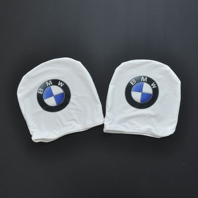 Купити Чохли для підголівників Універсальні BMW Білі Кольоровий логотип 2 шт 26261 Чохли на підголовники