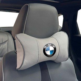 Купити Подушка на підголівник з логотипом BMW Екошкіра 3D Кольоровий лого Сіра-Сірий кант 1 шт 91557 Подушки на підголовник - під шию