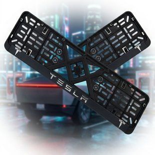 Buy Tesla license plate frame latch 3D inscription Chromed / Polypropylene flexible frost-resistant 91350 Number frame - Model inscriptions