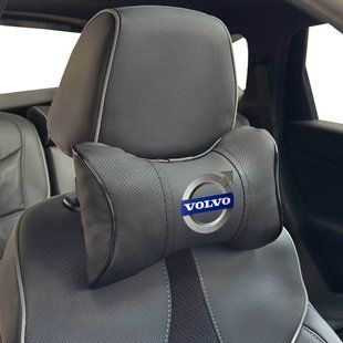 Купити Подушка на підголівник з логотипом Volvo Екошкіра 3D Кольоровий лого Чорна-Чорний кант 1 шт 91608 Подушки на підголовник - під шию