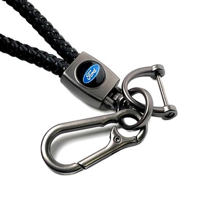 Купити Шкіряний плетений брелок Ford для авто ключів з карабіном 57756 Брелоки для автоключів