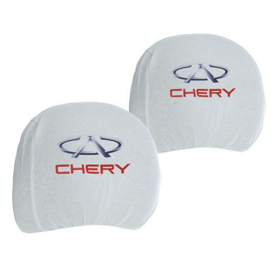 Купить Чехлы для подголовников Универсальные Chery Белые Цветной логотип 2 шт 26262 Чехлы на подголовники