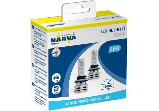 Купити LED лампи автомобільні H11 радіатор кулер 8000Lm NARV A 24W / 6500K / IP67 / 8-48V 2 шт (180483000) 26231 LED Лампи Narva