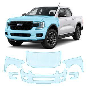 Купити Антигравійна захисна бронеплівка за лекалами для Ford Ranger IV 2022- передня частина авто (капот бампер крила)) 104528 Модельні лекала захисних плівок для Ford