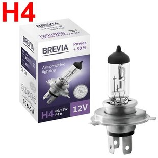 Купить Автолампа галогенная Brevia + 30% H4 12V 60/55W 1 шт (12040PC) 38210 Галогеновые лампы Brevia