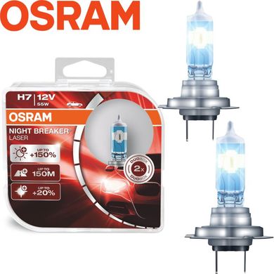 Купити Автолампа галогенна Osram Night Breaker Laser +150% H7 55W 2 шт (64210 NL-BOX) 38374 Галогенові лампи Osram