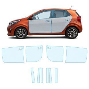 Купить Антигравийная защитная бронепленка по лекалам для Kia Picanto JA 2017-2019 - зоны дверей и стойки окон 105625 Модельные лекала защитных пленок для Kia