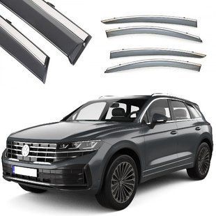 Купити Дефлектори вікон вітровики Benke для Volkswagen Touareg III 2018- Хром Молдинг З Нержавіючої Сталі 3D 62306 Дефлектори вікон Volkswagen