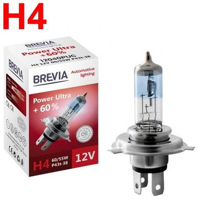 Купити Автолампа галогенна Brevia Power Ultra + 60% H4 60/55W 1 шт (12040PUC) 38211 Галогенові лампи Brevia