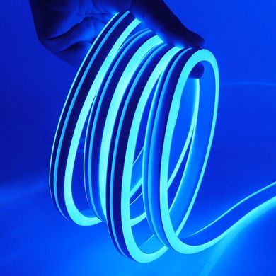 Купити LED Стрічка гнучка силикон 12v 25 см Синій Неон (бічне свічення 12 мм 6 мм) 57762 Підсвічування - Стопи внутрісалонні