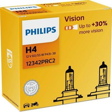 Купить Автолампа галогенная Philips Premium +30% H4 12V 60/55W 3200K 2 шт (12342PRC2) 38402 Галогеновые лампы Philips