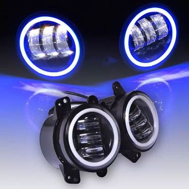 Купити Протитуманні LED Фари круглі / Лінза з ДХО та поворотом / D87мм / 10-30V / 15W / 7000K / 2 шт 8548 Протитуманні фари LED з лінзою і світло-тіньової кордоном