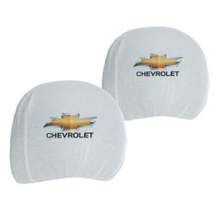 Купити Чохли для підголівників Універсальні Chevrolet Білі Кольоровий логотип 2 шт 26310 Чохли на підголовники