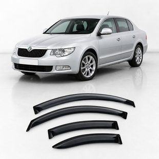 Купити Дефлектори вікон вітровики для Skoda Superb II Sd 2008 Скотч 3M (AMS20908) Acrylic 4 шт 110692 Дефлектори вікон Skoda