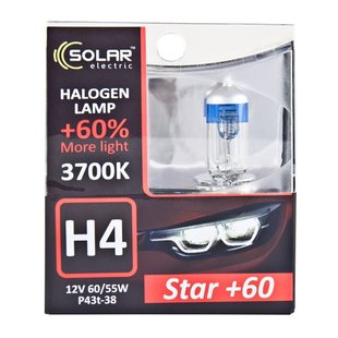 Купить Автолампа галогенная Solar Starlight + 60% / H4 / 60/55W / 12V / 2 шт (1234S2) 38456 Галогеновые лампы Китай