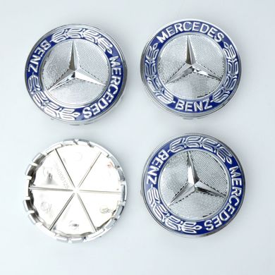 Купити Ковпачки на литі диски Mercedes 69 / 65 мм об'ємний логотип Сині 4 шт 33463 Ковпачки на титани