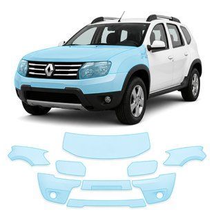 Купить Антигравийная защитная бронепленка по лекалам для Renault Duster I 2010-2017 - передняя часть авто (капот бампер фары крылья) 108500 Модельные лекала защитных пленок для Renault