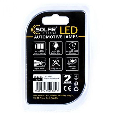 Купити Автолампи світлодіодні Solar LED 12V T8.5 5SMD white 2шт SL1331 40168
