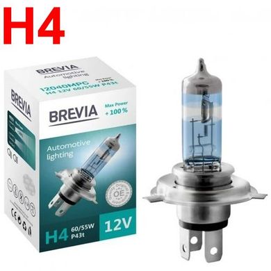 Купити Автолампа галогенна Brevia Max Power +100% H4 12V 60/55W 1 шт (12040MPC) 38213 Галогенові лампи Brevia